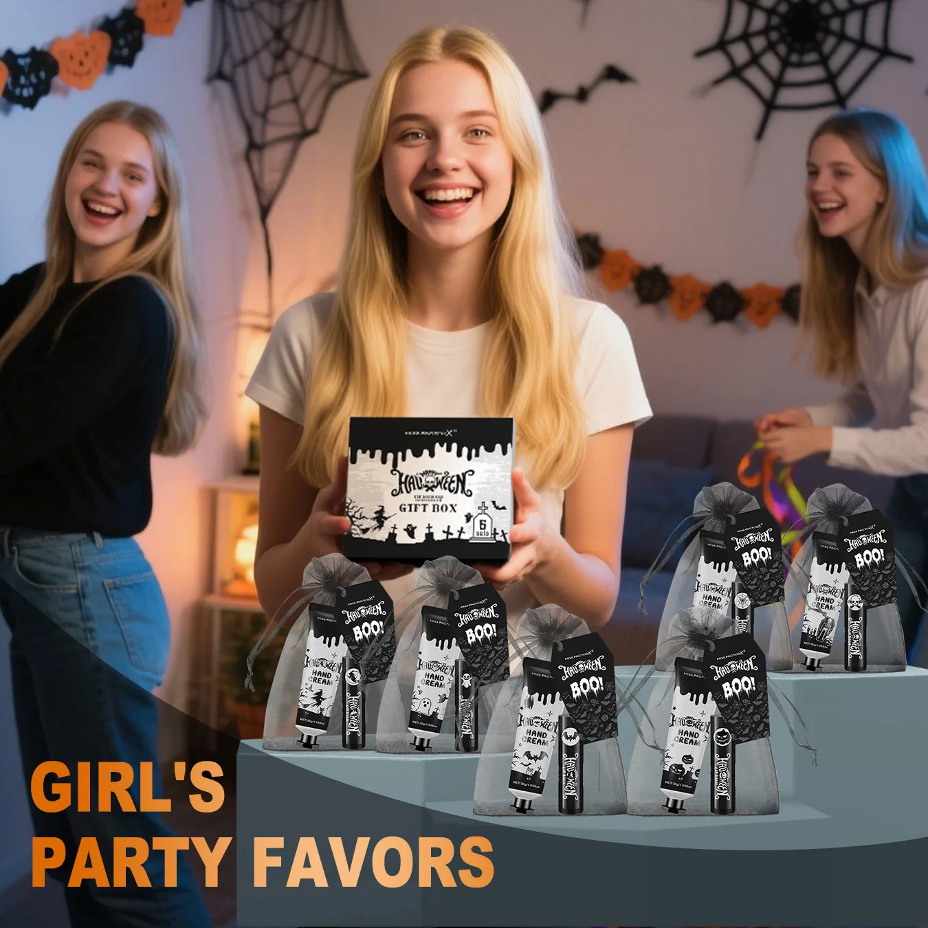 24PCS Halloween gift set (6 hand creams+6 lipstick) Each set includes a Halloween card and gift yarn bag Peaceful Pleasures Health and Wellness