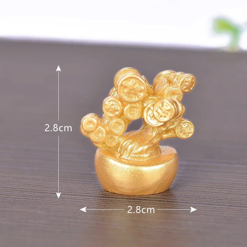 Feng Shui Auspicious Fa Cai Money Tree Gold Ingot Bag Lucky Fortune Spring Festival Mascot Desktop Ornament Car Home Decor Craft Peaceful Pleasures Health and Wellness 3
