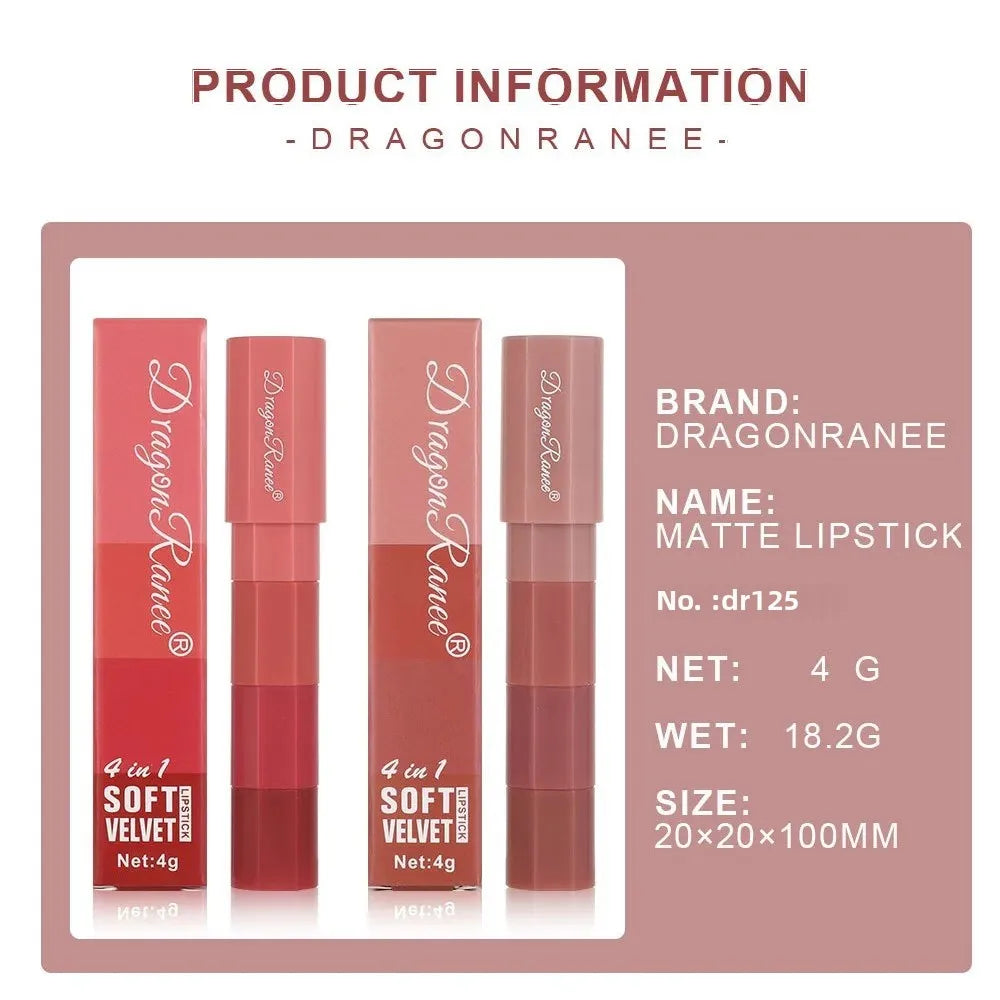Dragon Ranee Velvet Matte Lipstick 4-Color Mini Set | Waterproof