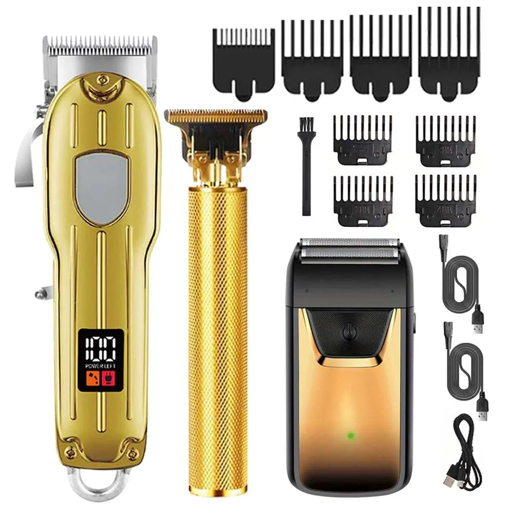 Professional Hair Clipper & Trimmer Set – Rechargeable Barber Kit Peaceful Pleasures Health and Wellness 3 in 1 (Gold) United States