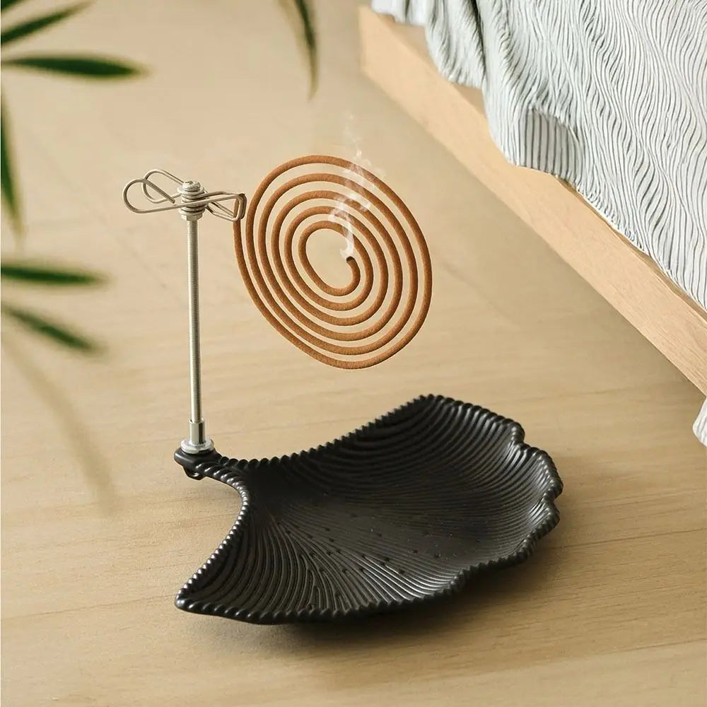 Leaf-Shaped Mosquito Coil Holder with Tray | Nordic Metal Stand