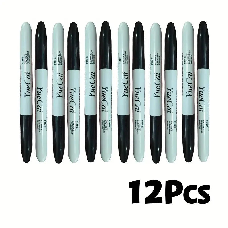 12-Pack Black Permanent Markers – Fine Tip, Waterproof, Quick-Dry