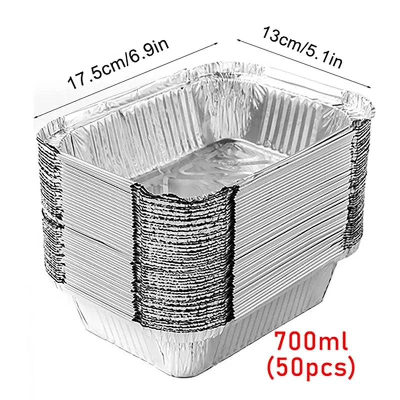 50pcs disposable aluminium foil, various sizes, tin pans are perfect for cooking, heating, storing and preparing food. Peaceful Pleasures Health and Wellness 700ml