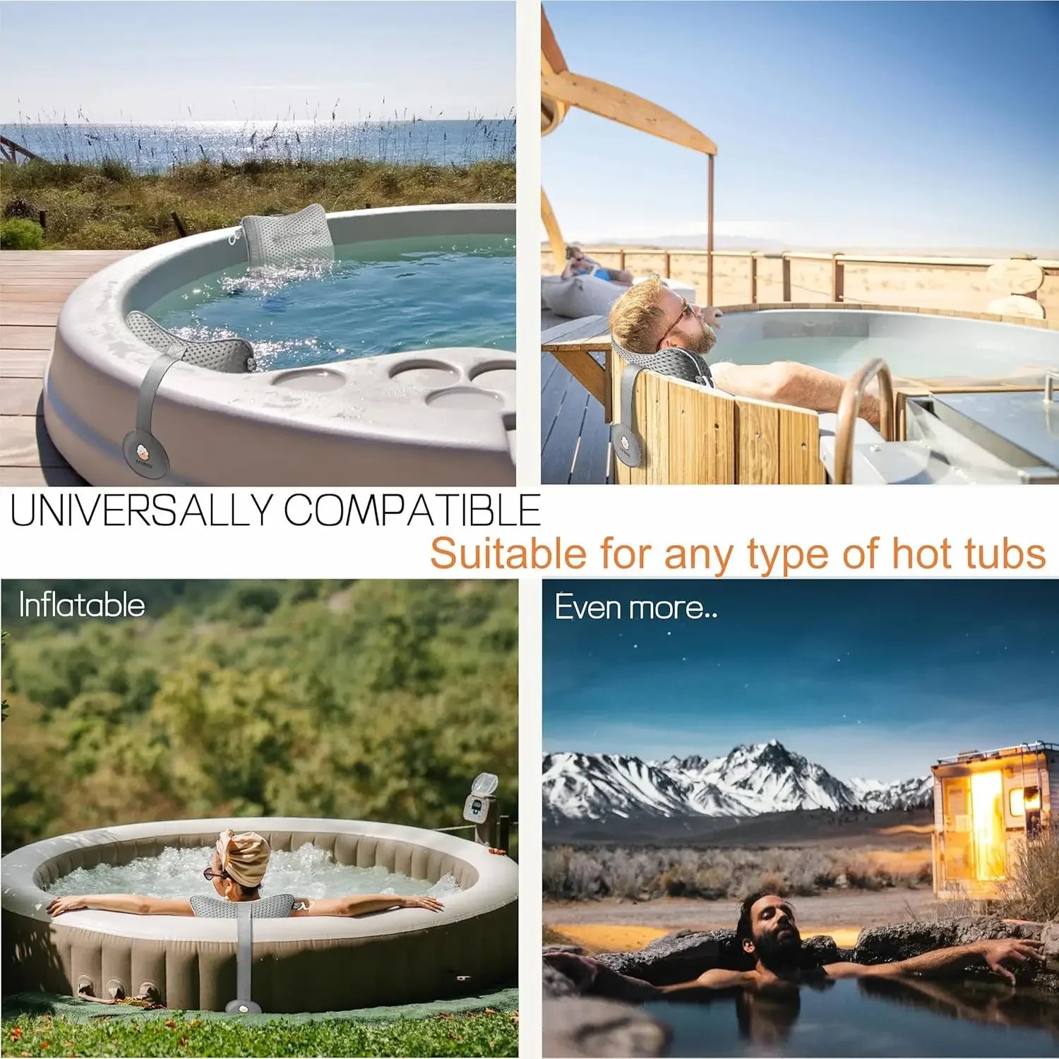 Large Hot Tub Pillow Set 2-Pack Grey – Universal Spa Headrest with Adjustable Strap Spa Accessories Peaceful Pleasures Health and Wellness