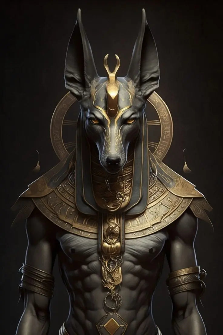 Ancient Egyptian Fantasy Mythology The God Anubis Golden Portrait Posters Print Canvas Painting Wall Art Picture Room Home Decor Peaceful Pleasures Health and Wellness 12 20x30cm Unframed