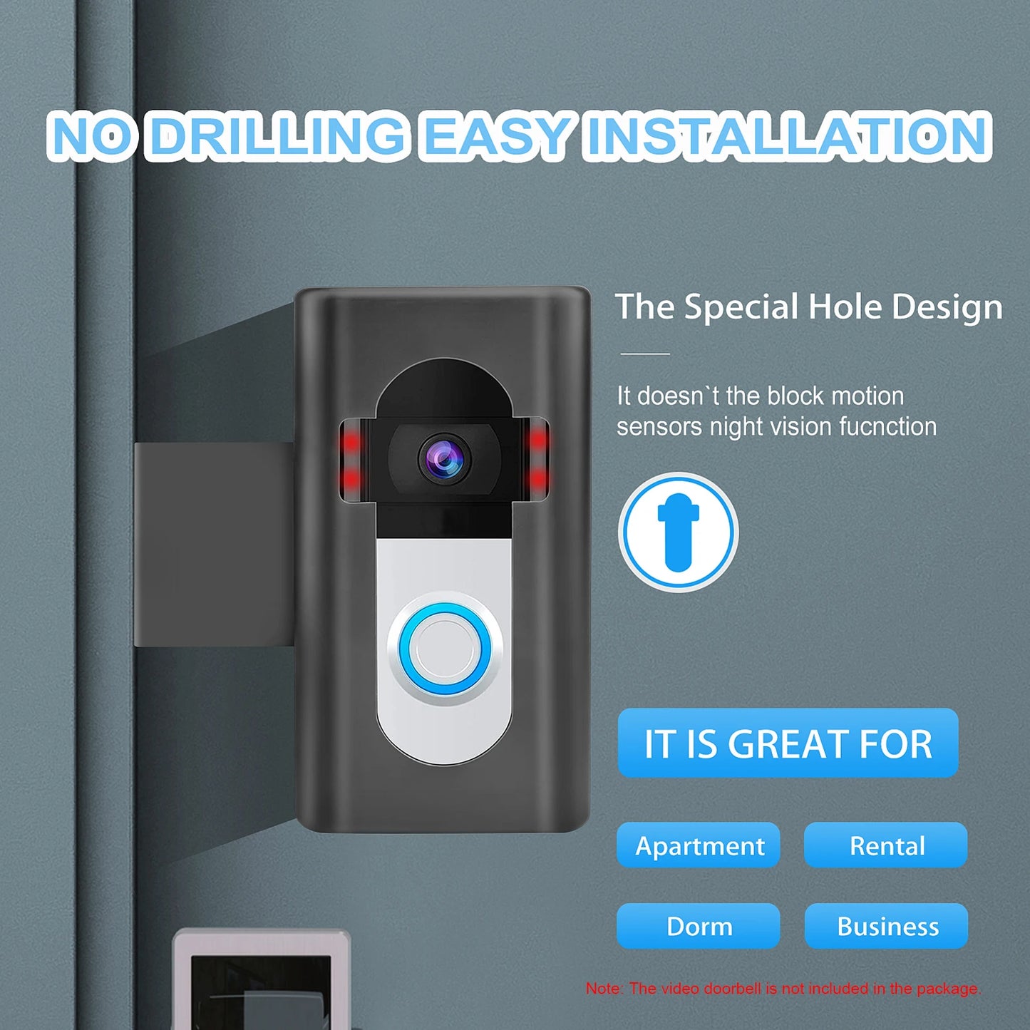 Doorbell Mount Easy Installation No Drill Compatible Anti-theft Video