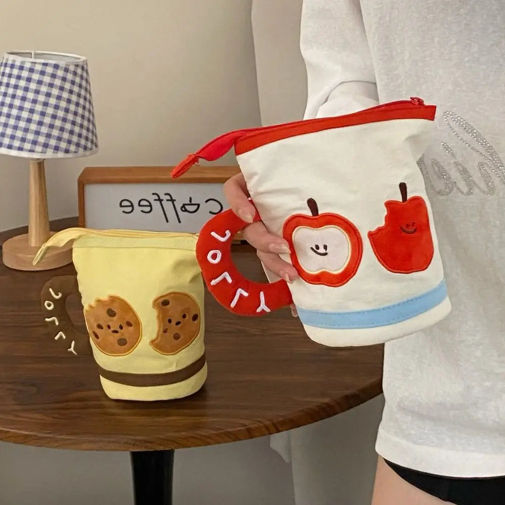 Desktop Storage Cartoon Stationery Bag Cookies Fruits Water Cup Shape Korean Style Pencil Case Y2K Ins Style Large Capacity Peaceful Pleasures Health and Wellness