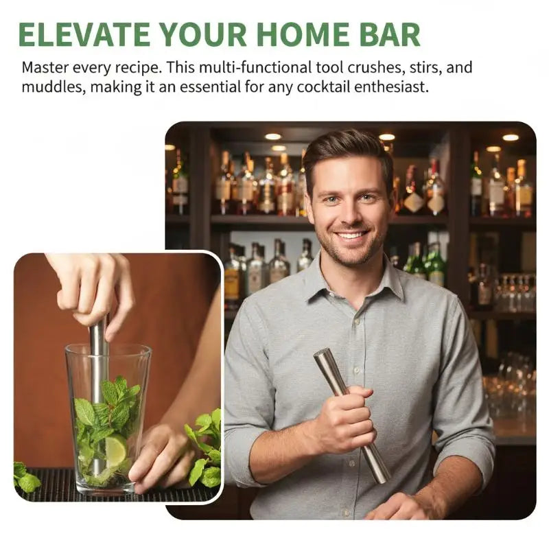 2-in-1 Stainless Steel Cocktail Muddler & Ice Crusher Bar Tool