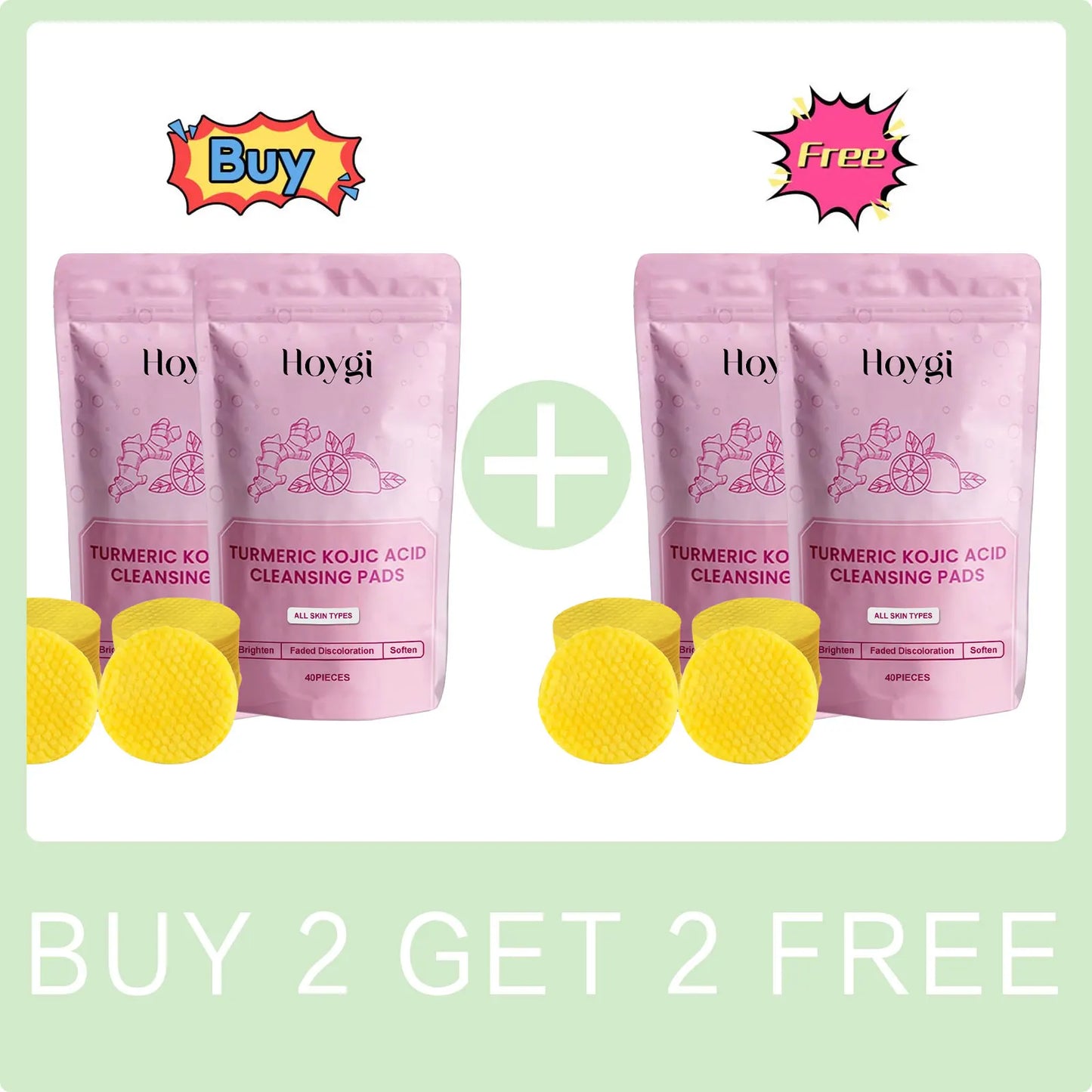 Turmeric Kojic Acid Cleansing Pads Daily Pores Cleaning Makeup Dead Skin Removal Oil Control Nourish Exfoliating Facial Sponge Peaceful Pleasures Health and Wellness Buy 2 Get 2 Free