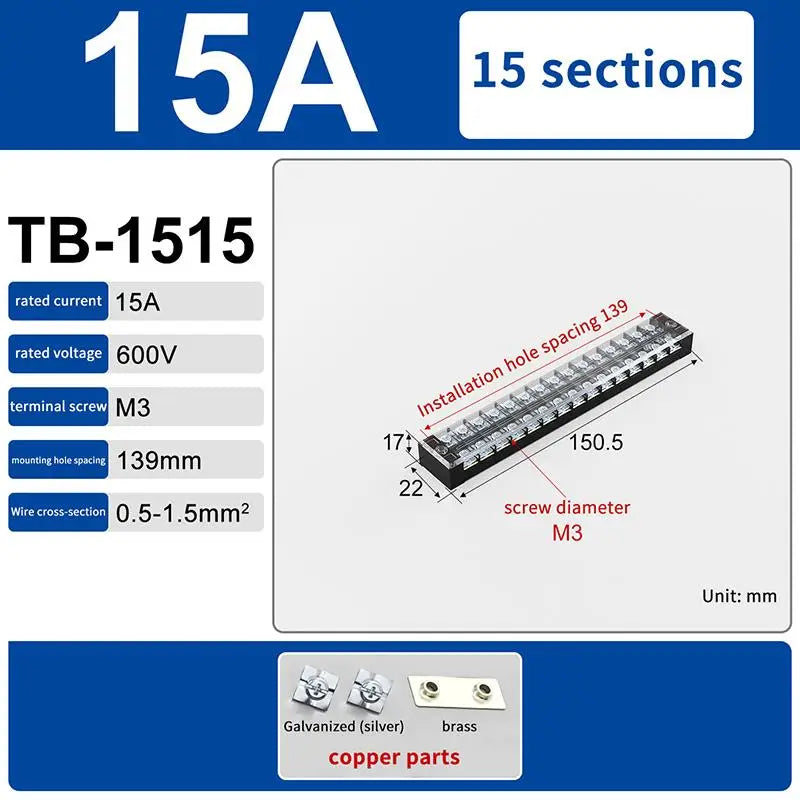 Versatile Dual Row Barrier Screw Terminal Block Wire Connector 15A 600V For TB Series 3 4 5 6 8 10 12 15 Positions Ways Peaceful Pleasures Health and Wellness TB1515