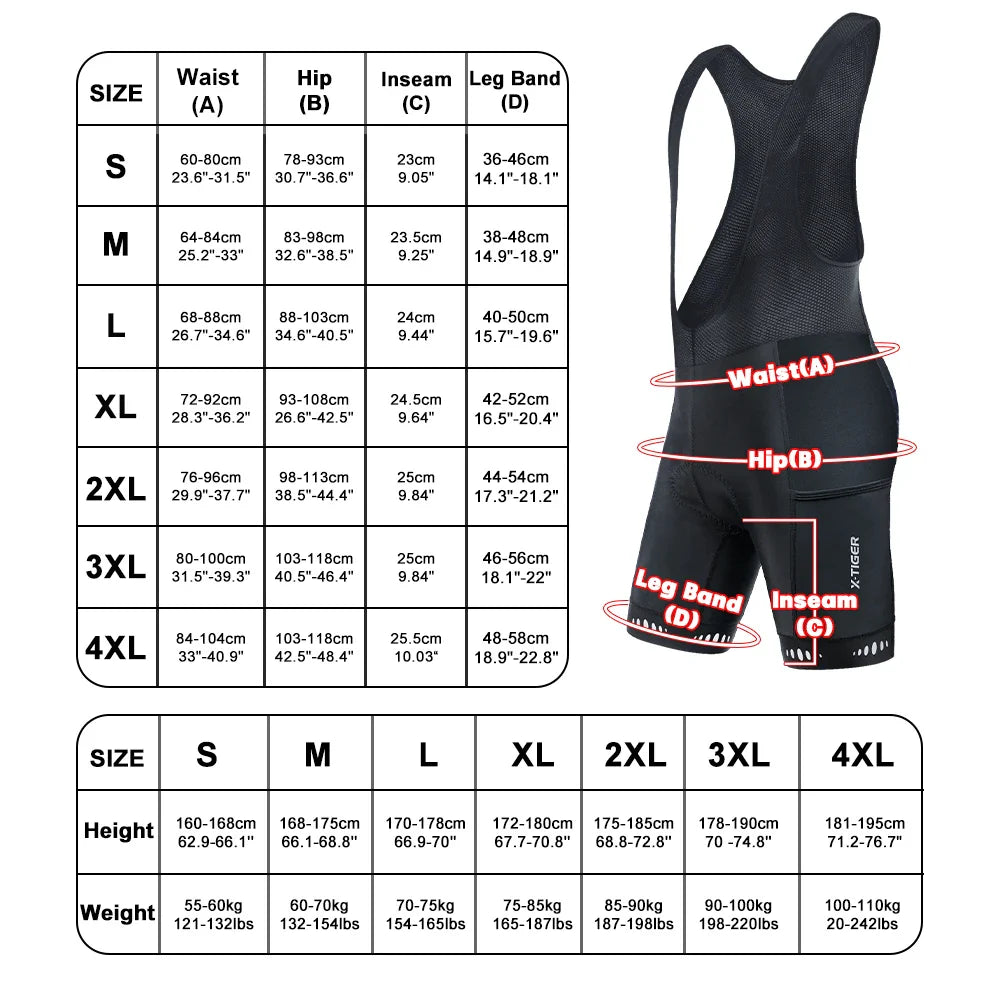 X-TIGER Men's Winter Thermal Cycling Bib Shorts – 5D Gel Pad
