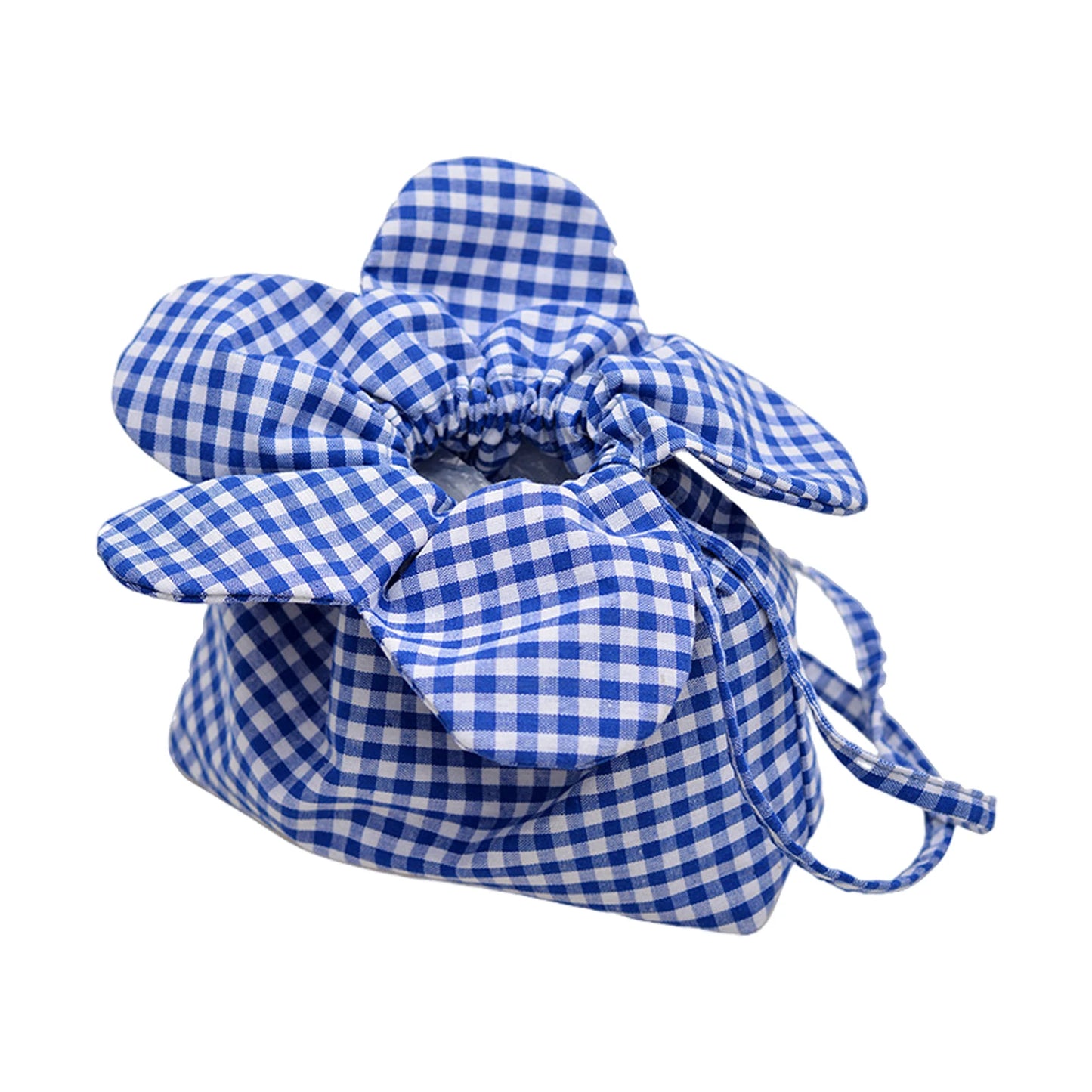 Flower Print Drawstring Bucket Bag Double-Sided Large Capacity Shoulder Crossbody Bag for Commuting and Daily Use Peaceful Pleasures Health and Wellness Blue checkered