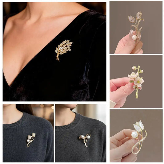 Zircon Tulip Pearl Brooch – Crystal Floral Lapel Pin for Women Fashion Brooch Pin Oasis Select