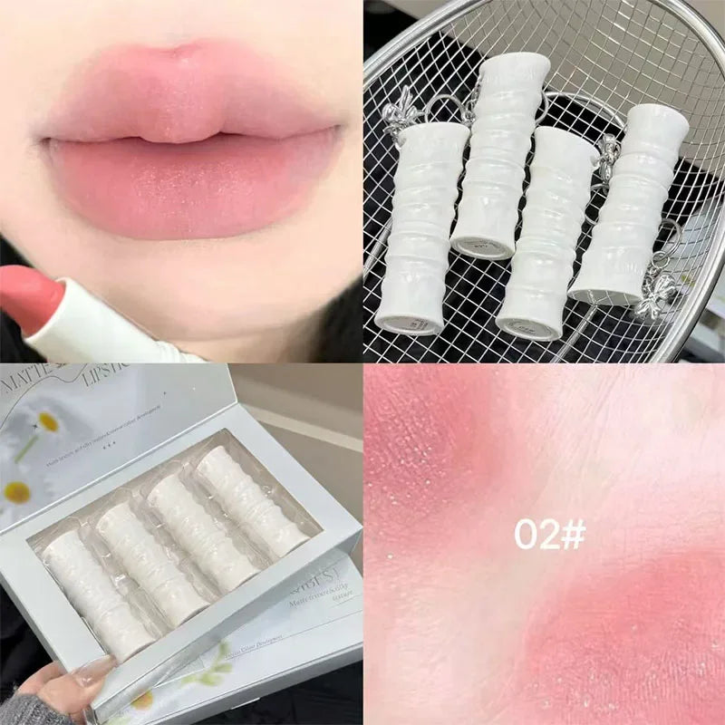 QIBEST 4 Colors Velet Matte Lipstick Makeup Sets Soft Mist Light Color Colorful Lip Stain Lasting Shiny Lipstick Cosmetics Kits Peaceful Pleasures Health and Wellness