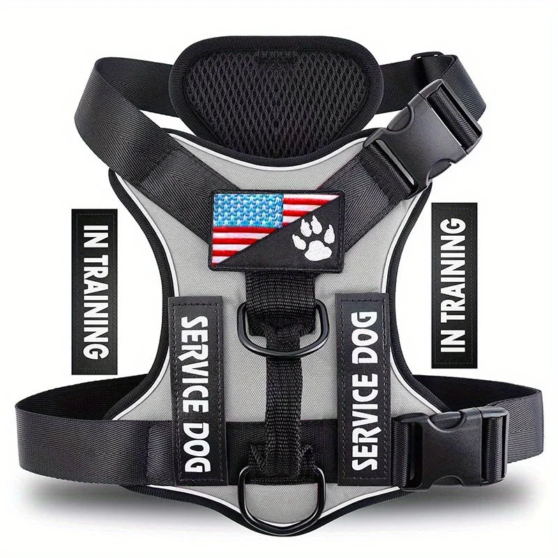 Reflective Service Dog Vest Harness with 5 Patches | Adjustable