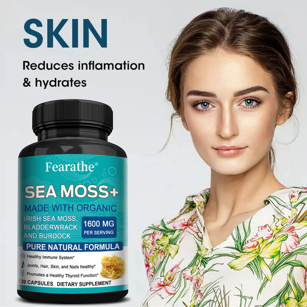Organic Sea Moss Capsule for Intestinal Health & Immune Support Skin, Joint Health Support, Intestinal Cleansing - 120 Capsules Peaceful Pleasures Health and Wellness