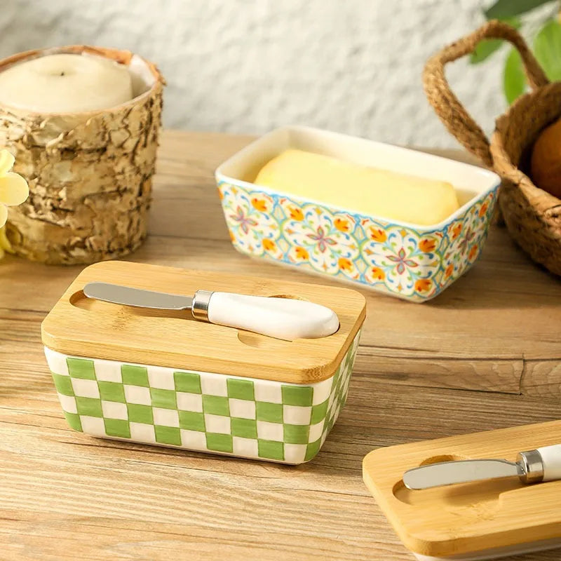 350ML 1set of Country-style Ceramic Butter Box, Retro Home Kitchen Cheese Butter Refrigerated Box, Butter Dish, Gift Storage Box Peaceful Pleasures Health and Wellness