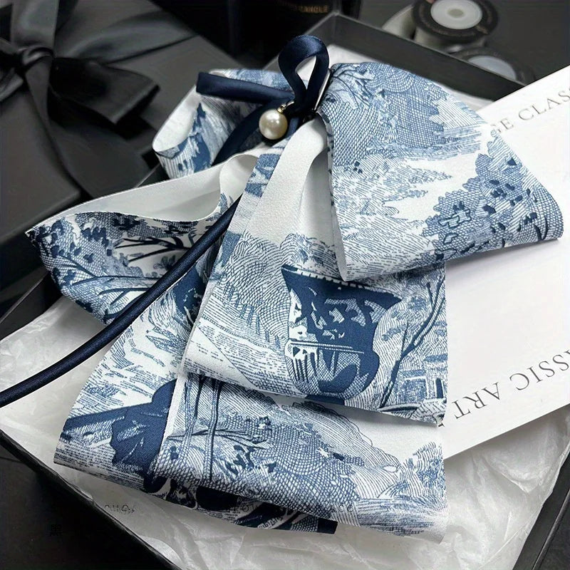 New Handmade Blue Willow Hair Claw Clip Layered Bow Chinese Ink Print Shark Clip with Silk Ribbon Vintage Hair Accessories Women Peaceful Pleasures Health and Wellness