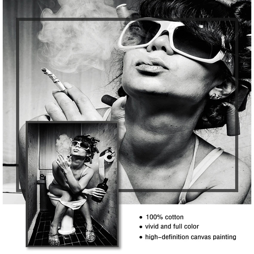 Black & White Woman Canvas Wall Art | Bar & Home Décor Print Canvas Wall Art Peaceful Pleasures Health and Wellness