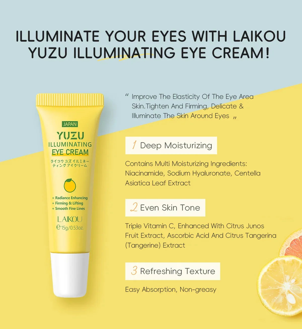 LAIKOU Yuzu Eye Cream – Dark Circles, Puffiness & Firming