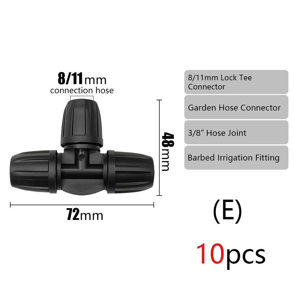 10pcs Garden Elbow End Plugs Pipe Adapter Irrigator Fitting 3/8" To 1/4" Hose Connector 8/11 To 4/7mm Barbed Lock Tee Straight Peaceful Pleasures Health and Wellness E