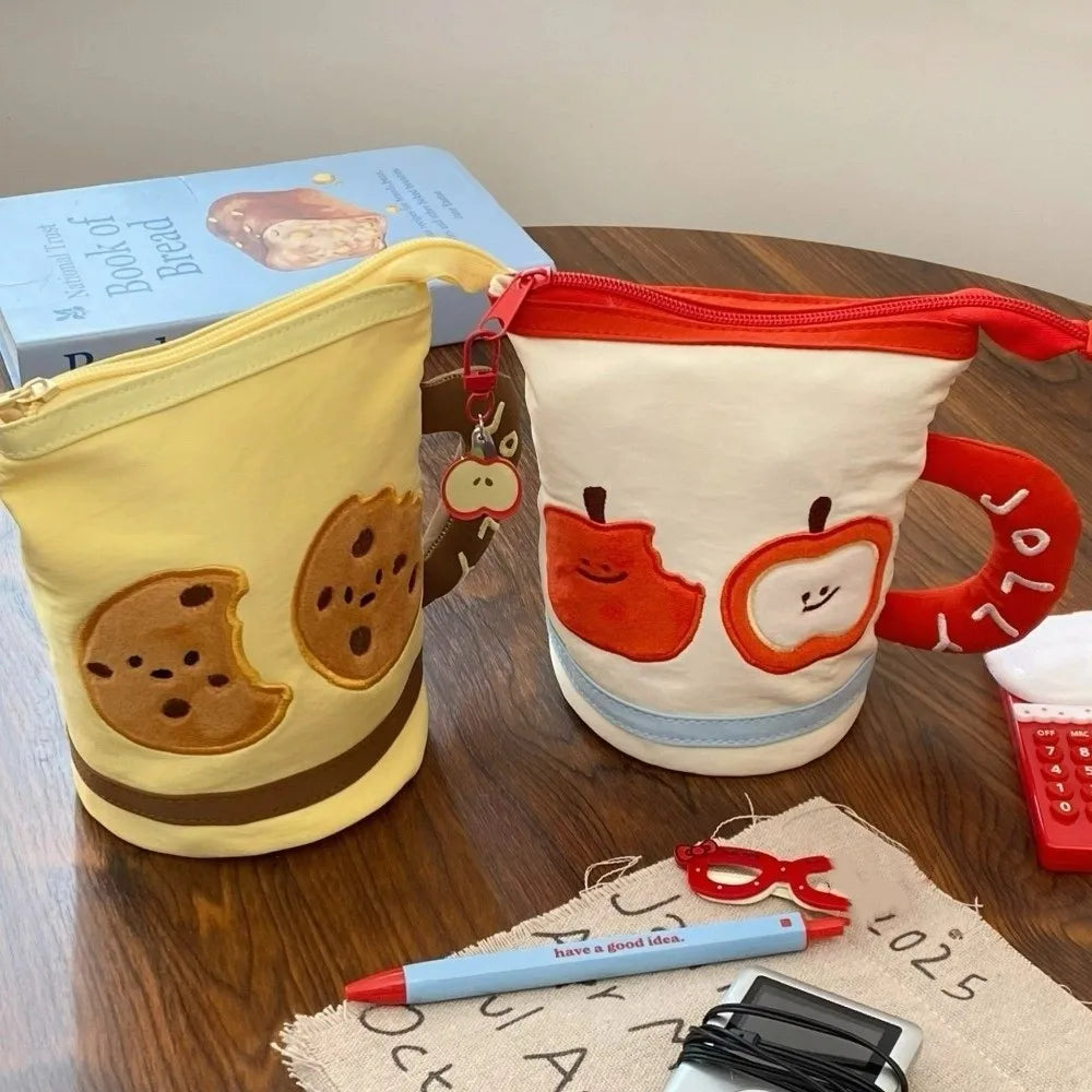 Desktop Storage Cartoon Stationery Bag Cookies Fruits Water Cup Shape Korean Style Pencil Case Y2K Ins Style Large Capacity Peaceful Pleasures Health and Wellness
