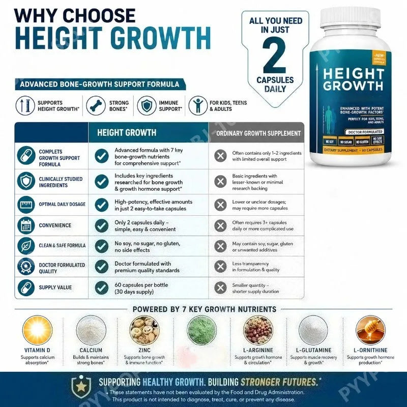 Height Growth Maximizer Capsules with Calcium | Made in USA
