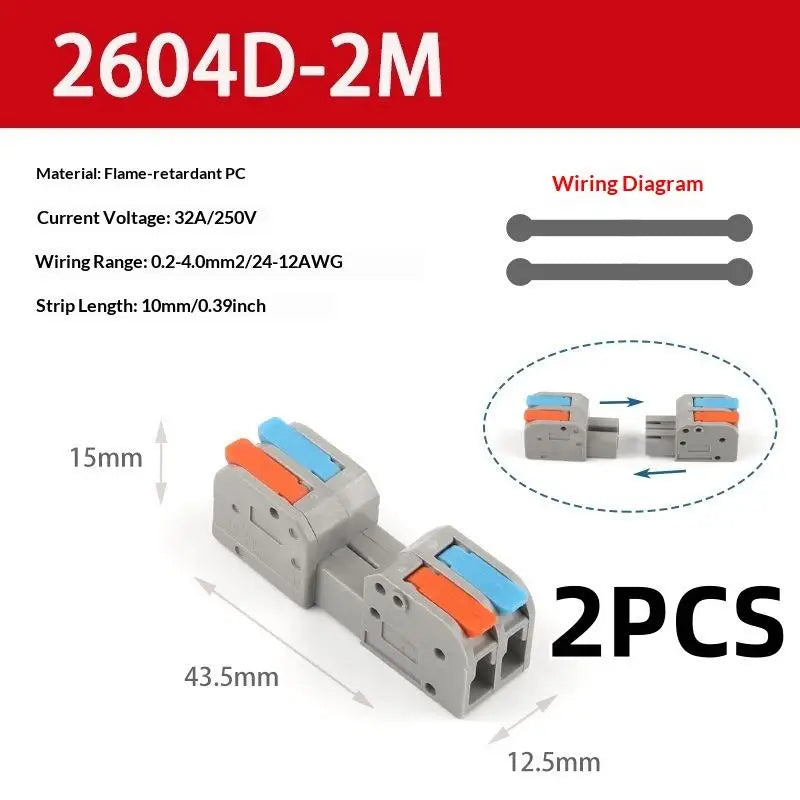 2/4Pcs Universal Compact Electrical Wiring Connectors Push-in Butt Conductor Terminal Block Docking Mini Quick Wire Connector Peaceful Pleasures Health and Wellness 2604D 2M 2pcs