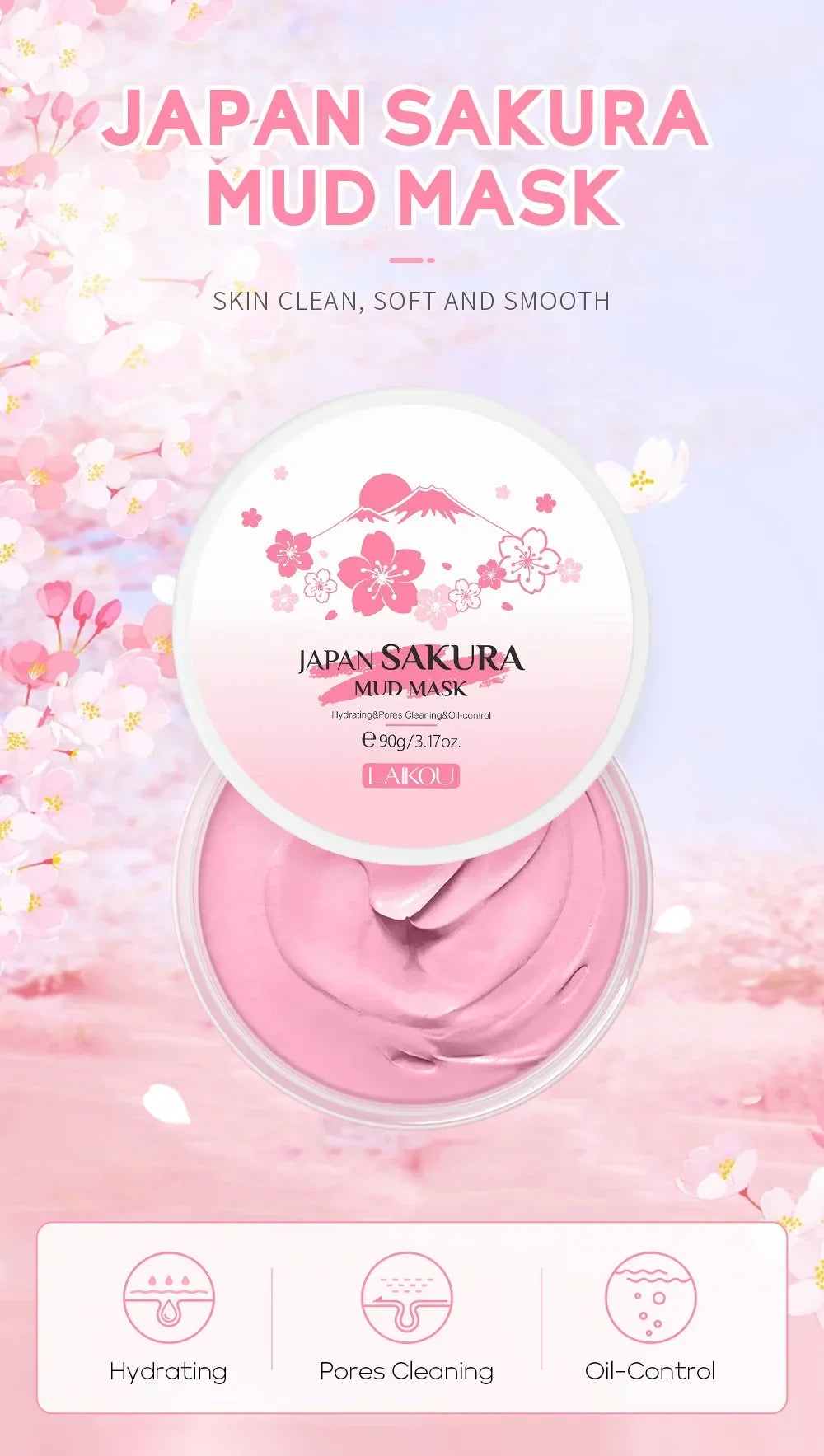 LAIKOU Sakura Clay Mask – Deep Cleanse & Brighten Peaceful Pleasures Health and Wellness