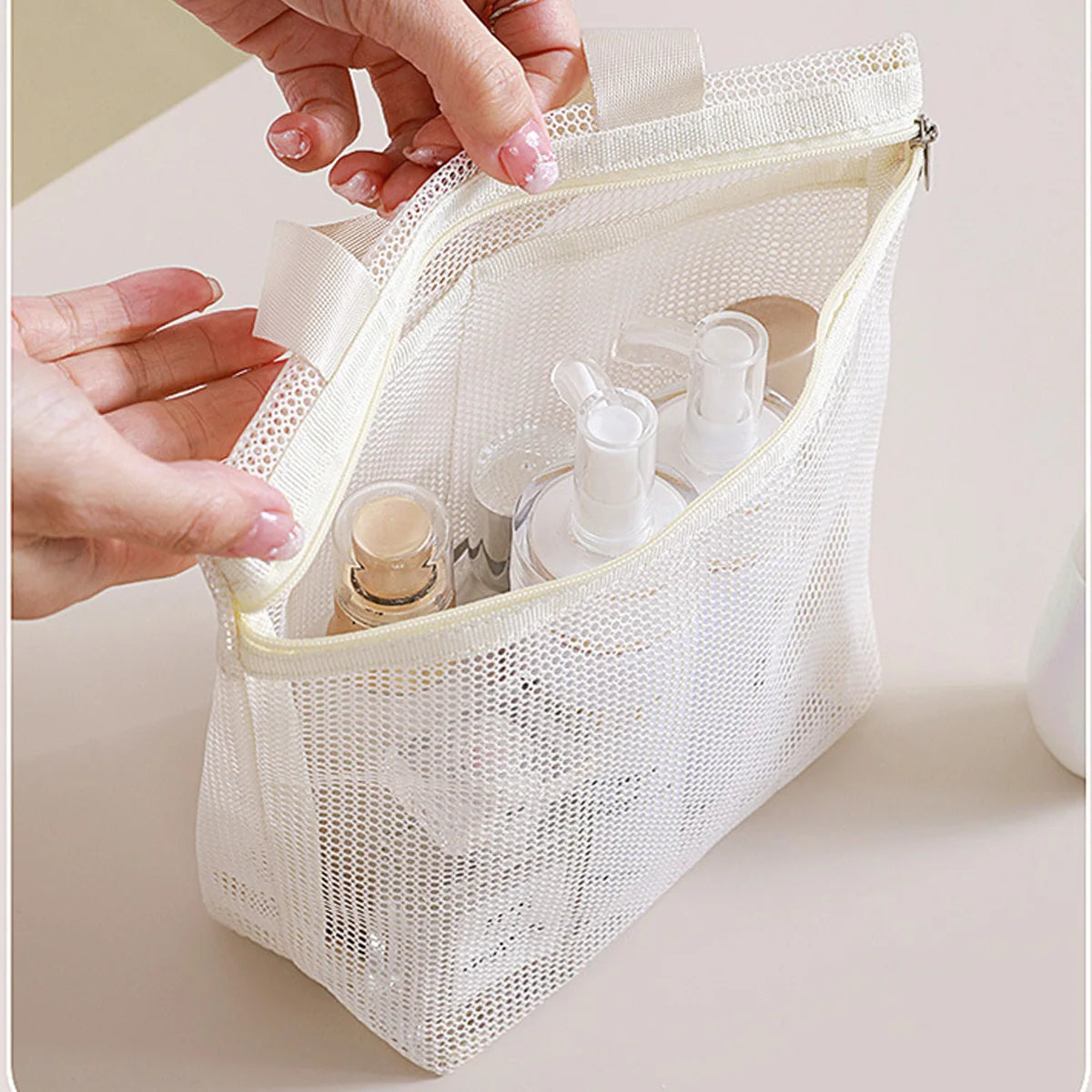  1PCS Travel Portable Mesh Cosmetic Toiletry Tote Bags Skin Care Product Organizer Travel Washing Bath Accessories Bags Peaceful Pleasures Health and Wellness