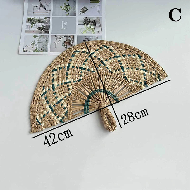 Handwoven Straw Fan – Semi-Circular Decorative Summer Fan