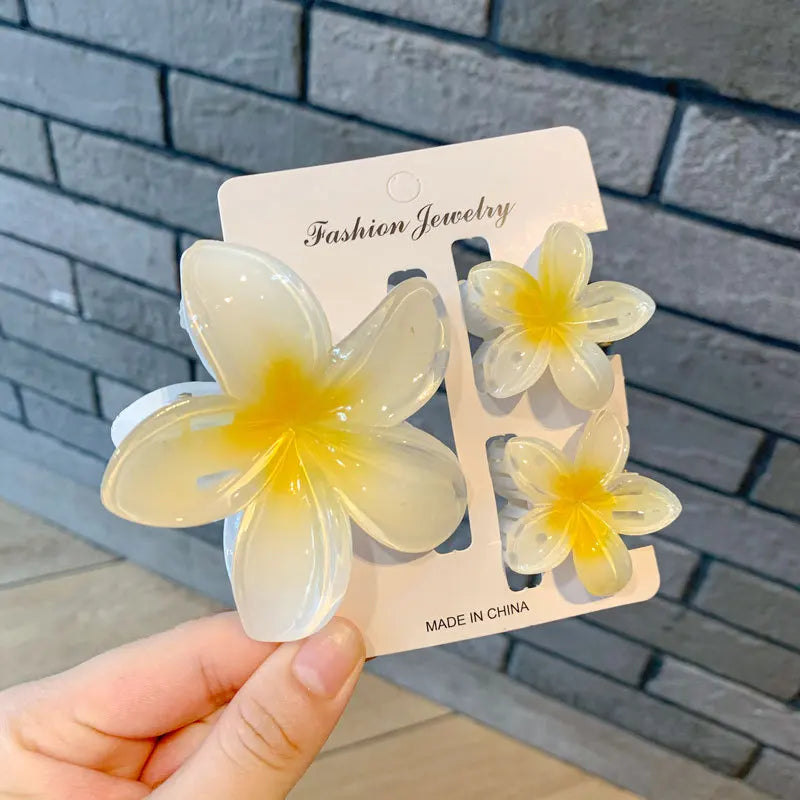 3-Pack Hawaiian Plumeria Flower Hair Claw Clips | Gradient Set