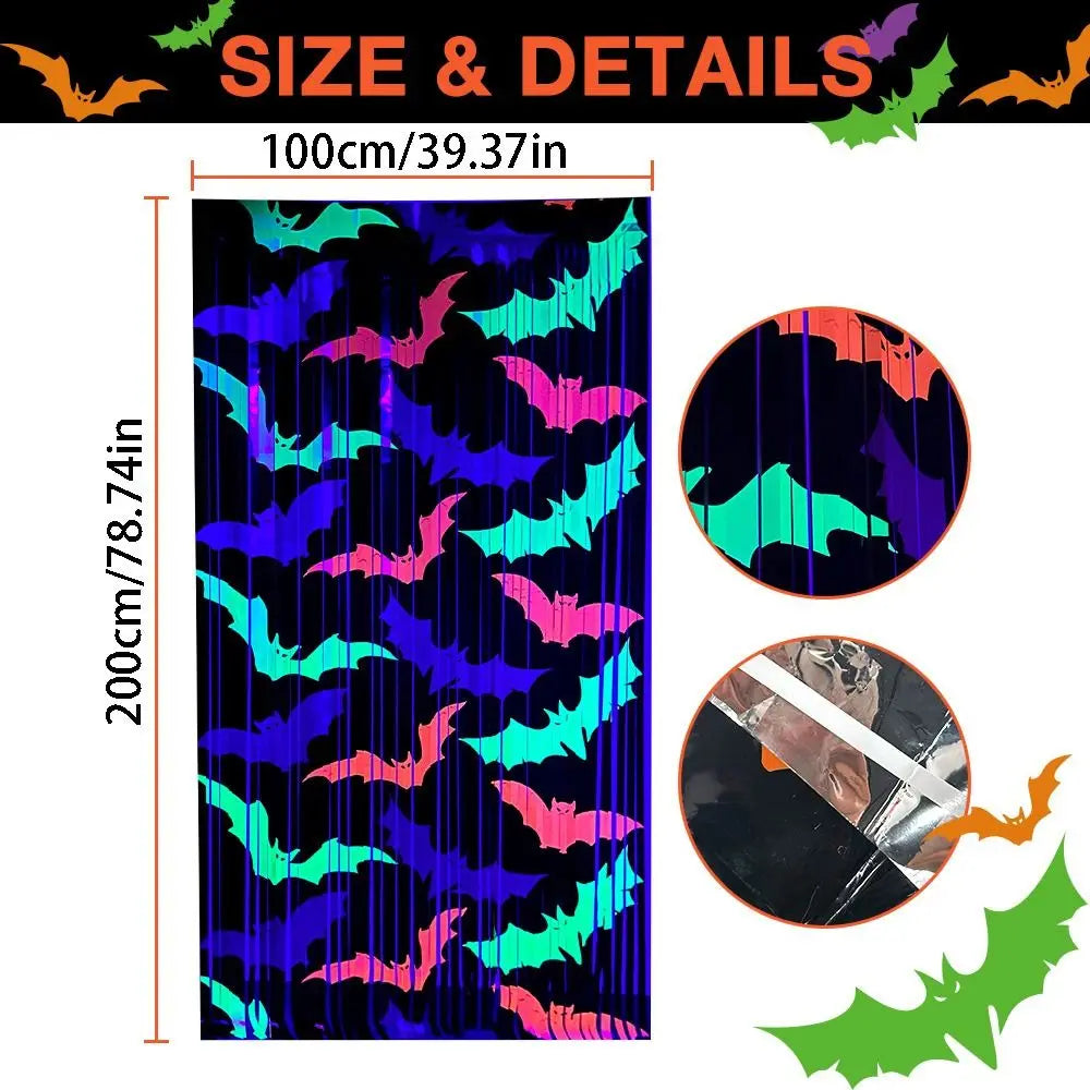 Halloween Bat Tinsel Curtain – Fluorescent Backdrop 1x2M