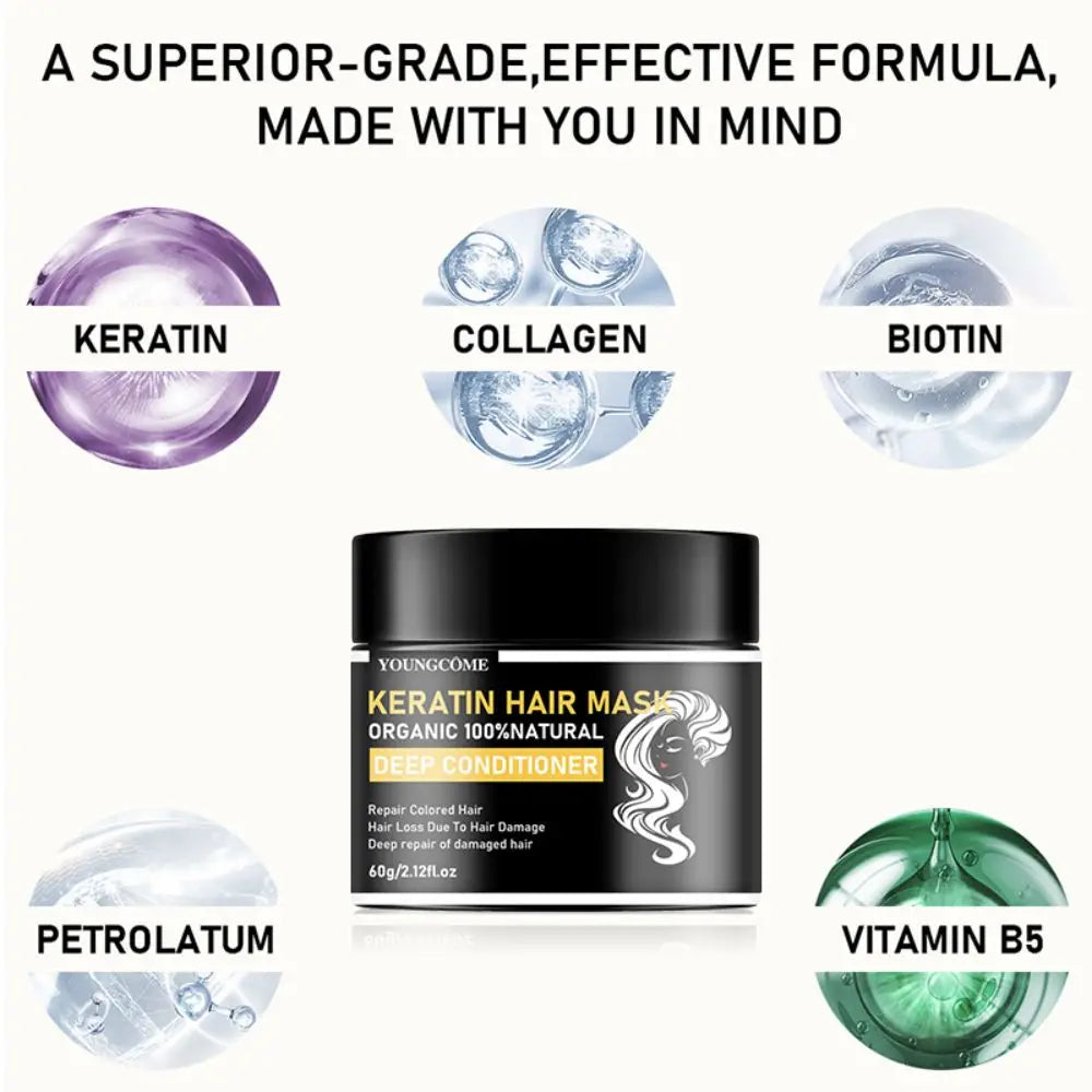 Keratin Hair Mask For Damage Hair Magical Treatment Frizzy Soft Smooth Shiny Professional Hair Straighten Conditioner Scalp Care Peaceful Pleasures Health and Wellness
