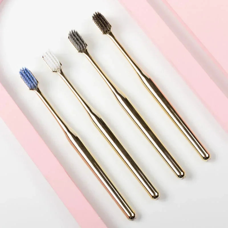 Luxury Soft Toothbrush Men Women Adult Tooth Brush Electroplate Gold Color Dental Brushes Toothbrushes Customizable Wholesale Peaceful Pleasures Health and Wellness