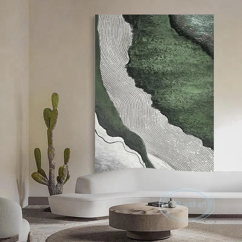 Hand Painted Green Abstract River Decor Poster Living Room Bedroom Wall Art Canvas Oil Painting Modern Home Aesthetic Picture Peaceful Pleasures Health and Wellness
