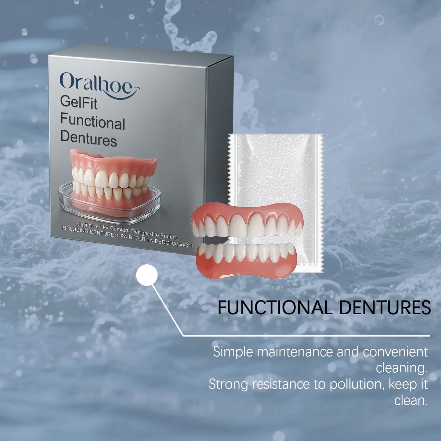 ORALHOE Gel-Fit Resin Denture Set | Cover Tooth Loss & Smile
