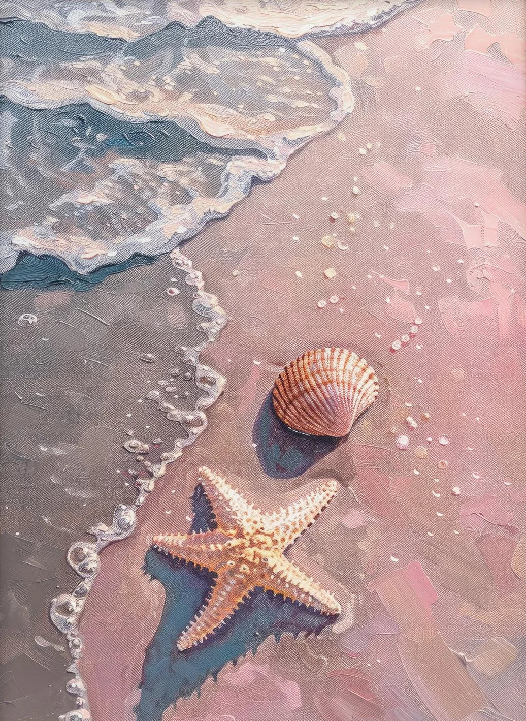 Pink Seashell Starfish Beach Canvas Wall Art | Coastal Decor