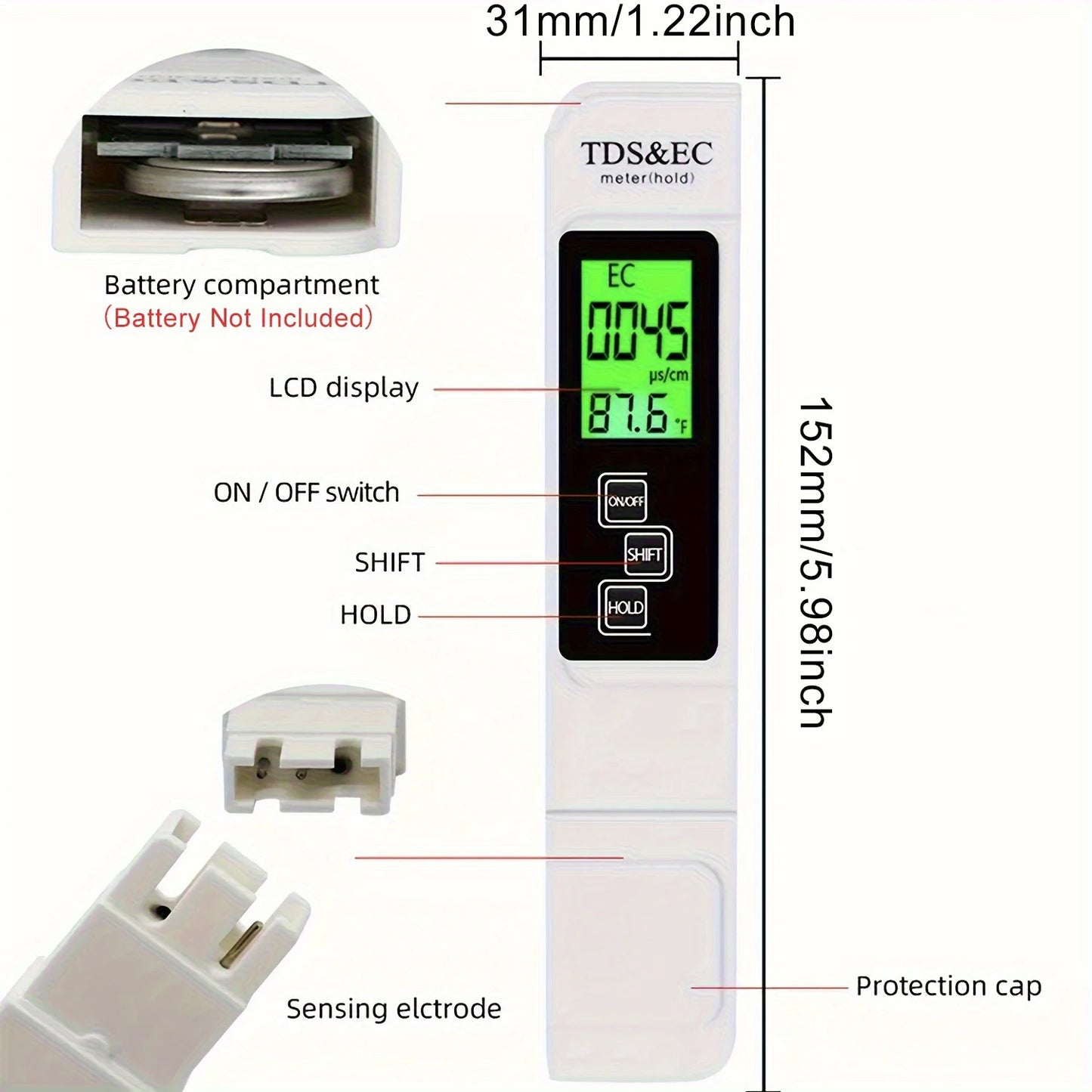 3 in 1 Portable Water Meter Pen High Accuracy TDS/Temp/EC-Conductivity Tester LCD Water Analyzer for Aquariums Pools Home-use Peaceful Pleasures Health and Wellness