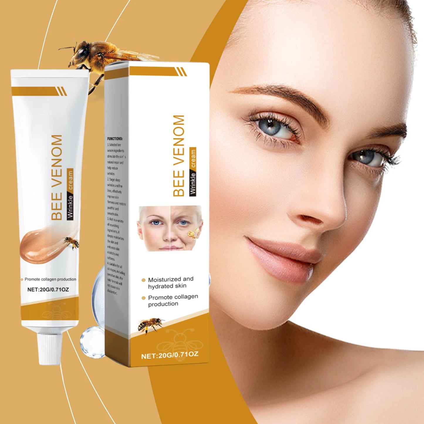 Wrinkle Removal Cream Firming Facial Lifting Moisturizing Deep Hydration Smoothing Fine Lines Repair Skin Bee Venom Cream 20g Peaceful Pleasures Health and Wellness
