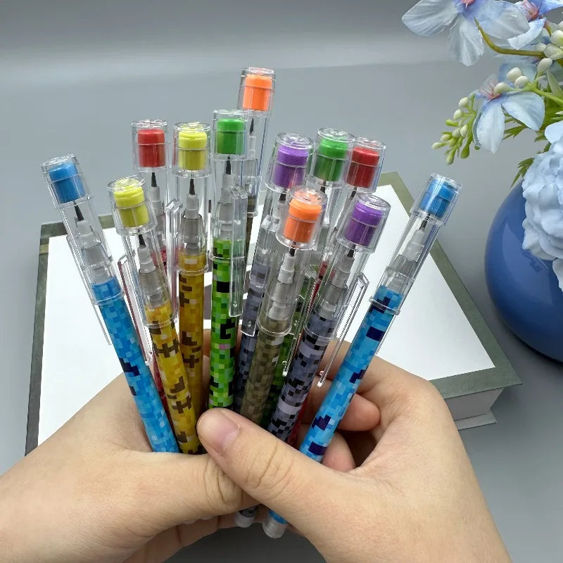 16-Piece Set of Pencils with Random Colors and Pixel Pattern Designs, Cartoon Pencils, Student Prize Pencils, Pencils with Erasers, Stationery Store Supplies, Great Learning and Gift Items Peaceful Pleasures Health and Wellness