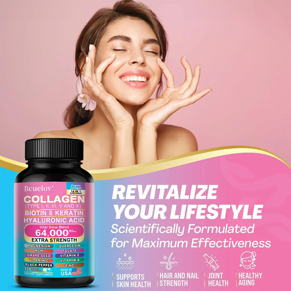 Bcuelov 14-in-1 Collagen Peptide Capsules | Skin Hair Nails