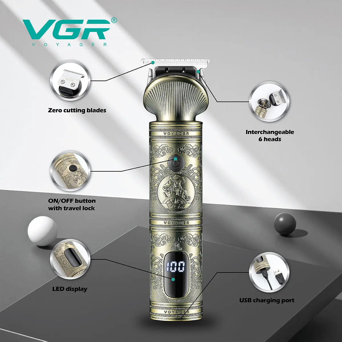 VGR 106 Hair Clipper Electric Hair Trimmer Professional Barber Cordless Hair Cutting Machine Multifunctional Clipper for Men Peaceful Pleasures Health and Wellness