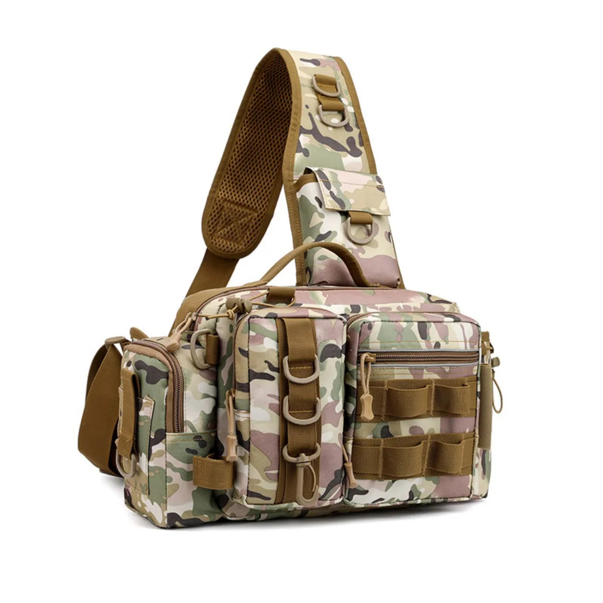 Lure bag, waist bag, single-shoulder backpack, crossbody bag, fishing rod bag, bait box, fishing tackle bag, large-capacity camo Peaceful Pleasures Health and Wellness Brown camouflage