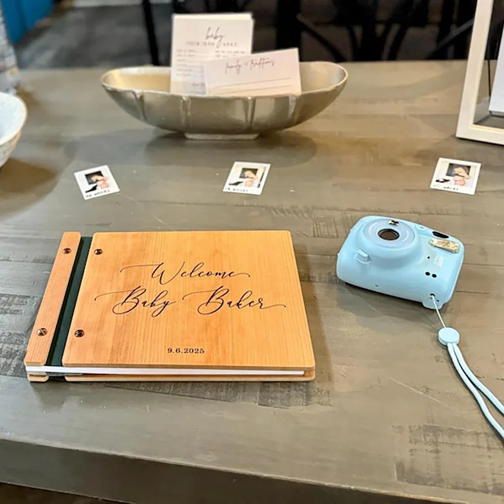 Personalised Wooden Baby Shower Guest Book | Cherry Wood