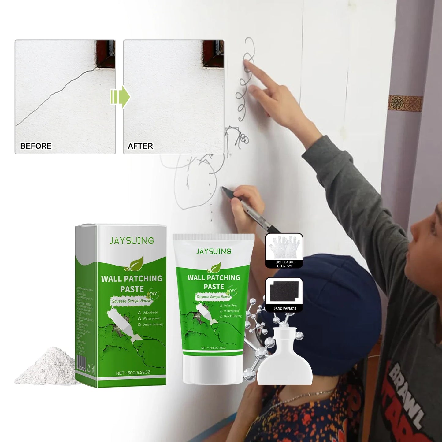 Jaysuing Wall Patching Paste – Fix Cracks, Holes & Scratches
