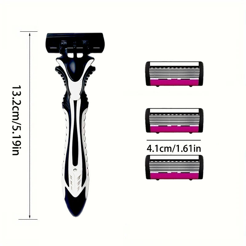 Men's 6-Blade Reusable Razor with Replaceable Head