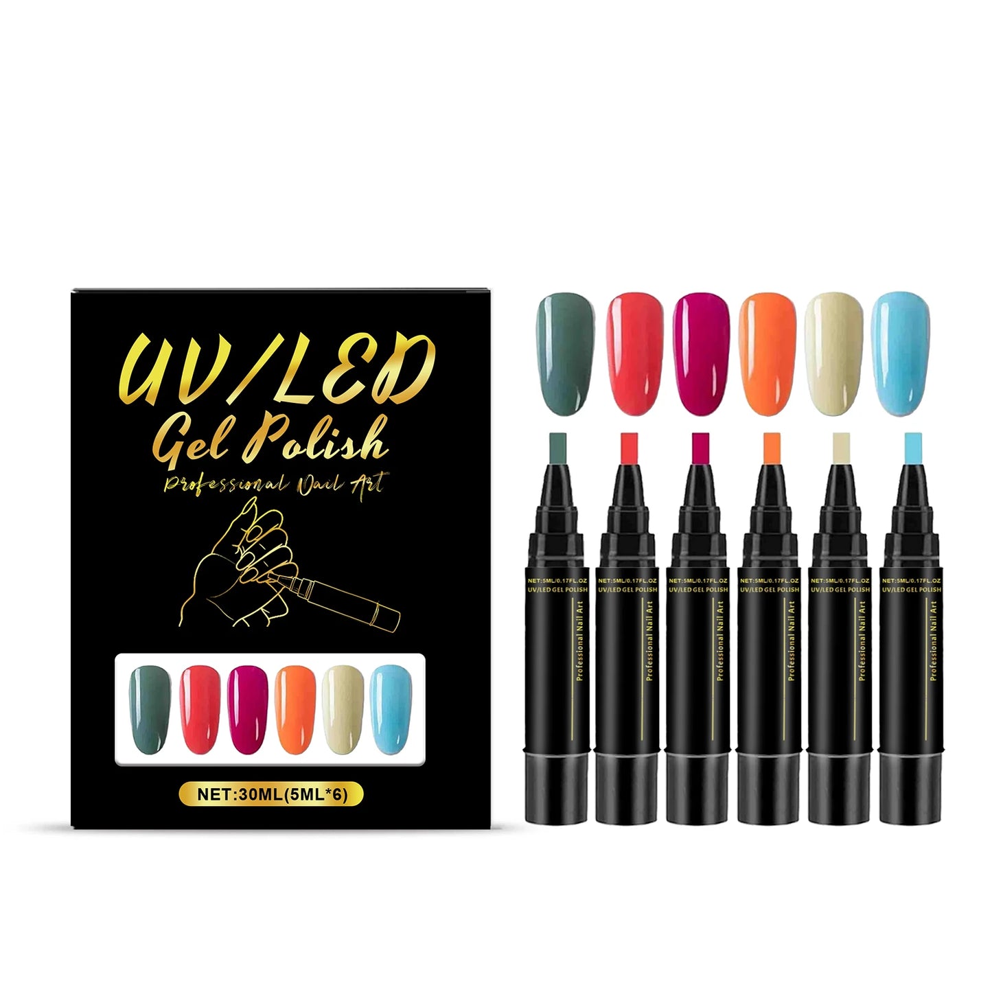 6 Color DIY Nail Art Pens High Pigment Quick Dry Free Draw Design Decorate Nails Safe Gentle Waterproof Nails Art Oil Pens Kit Peaceful Pleasures Health and Wellness SET 5