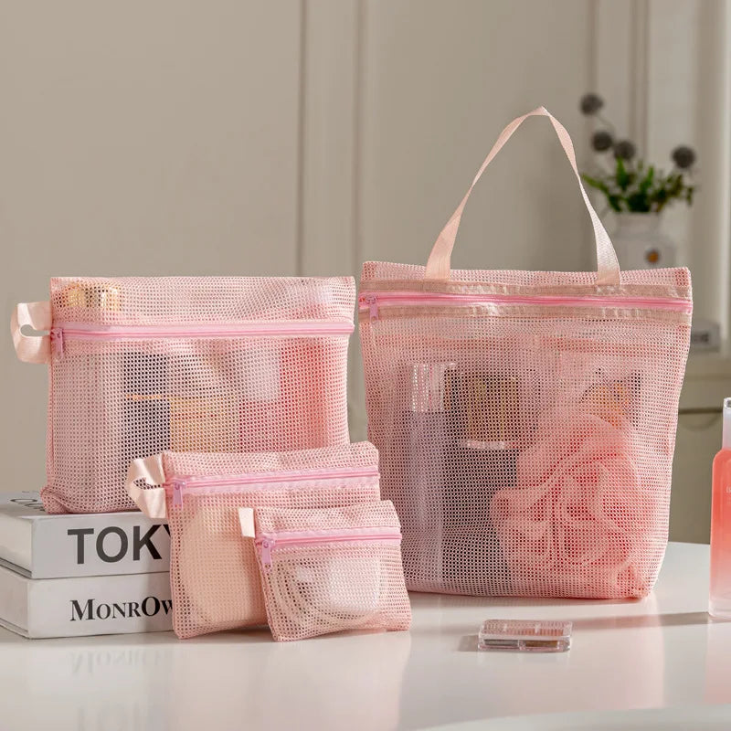 Portable Mesh Wash Bag | Travel Shower Toiletry Organizer