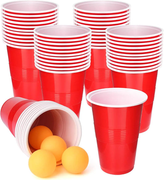 Cup Pong Game Set 22 Pcs 16 Oz Plastic Party Cups with 4 PCS Ping Pong Balls for Christmas New Year Gift Gratuation Party Peaceful Pleasures Health and Wellness Red